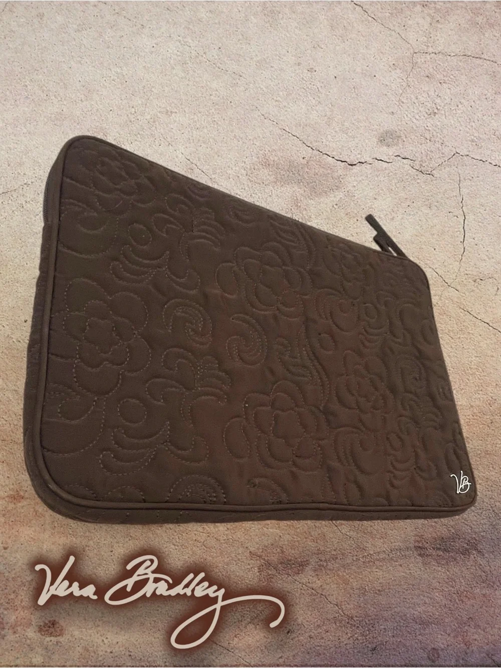 Vera Bradley Quilted Laptop Sleeve Case Chocolate Brown Floral 11.75